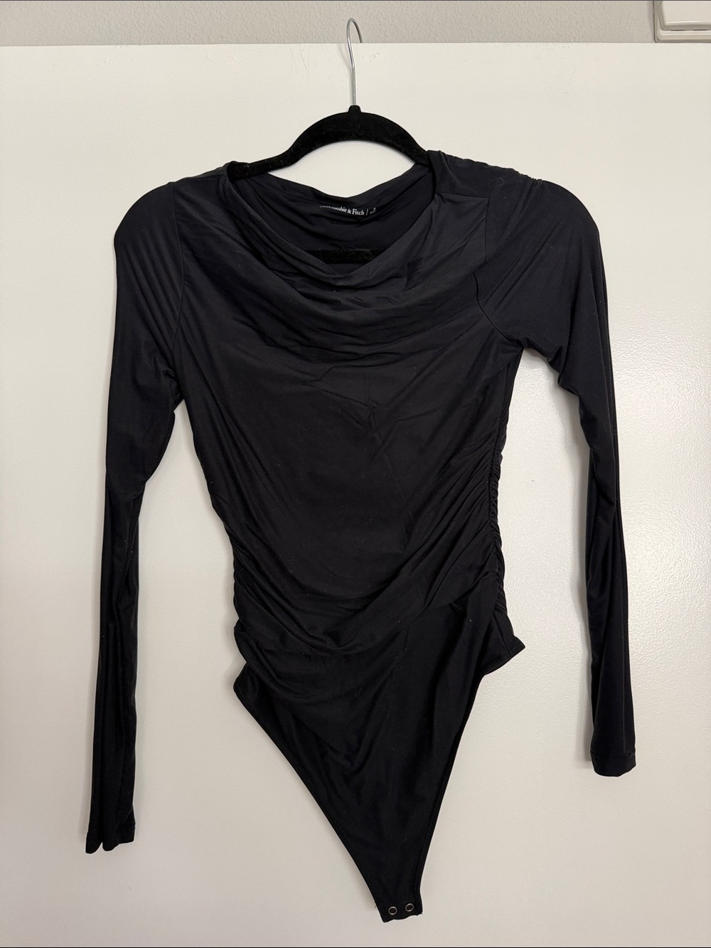 Abercrombie & Fitch Black Long-Sleeve Draped Bodysuit S